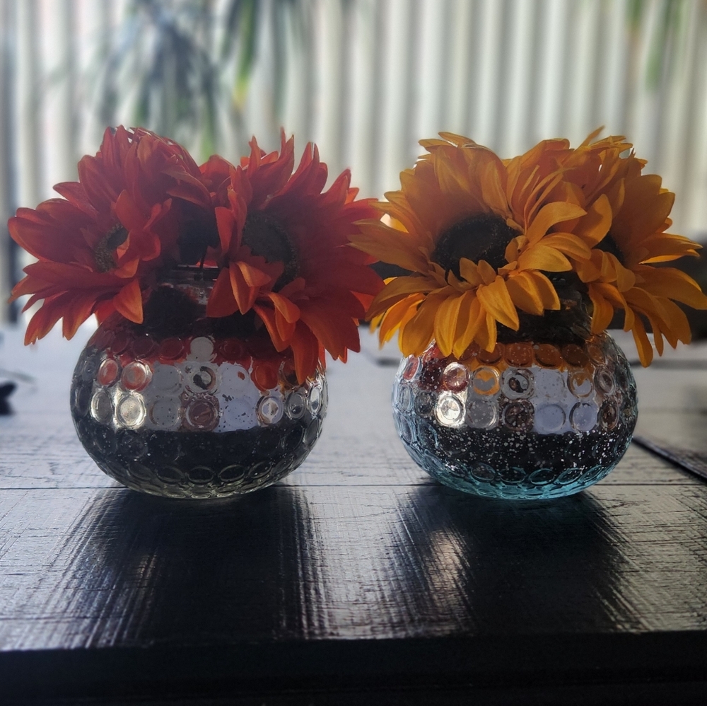 Glass Vases with Sunflowers - Red and Orange
